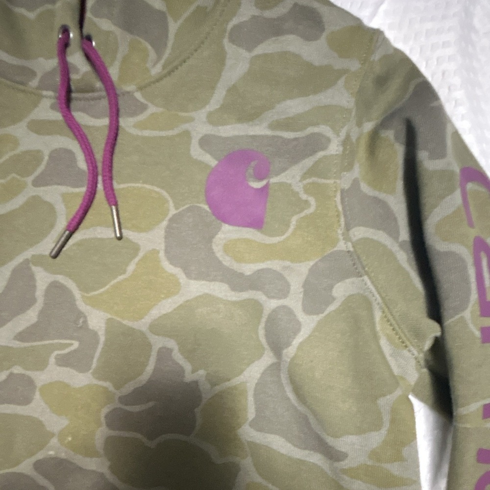 Carhartt Womens S Relaxed Fit M Camo Sleeve Logo Hoodie Purple/Camouflage